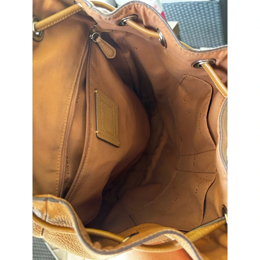 Coach Backpack Brown Pebbled Leather Turnlock F37582 Rucksack Travel Work